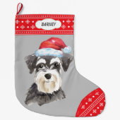 Grande Chaussette De Noël Frontière de Santa Hat Schnauzer Snowflake (Devant)