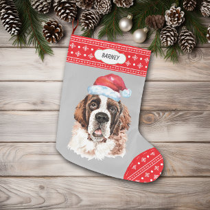 Grande Chaussette De Noël Frontière de Santa Hat St Bernard Snowflake