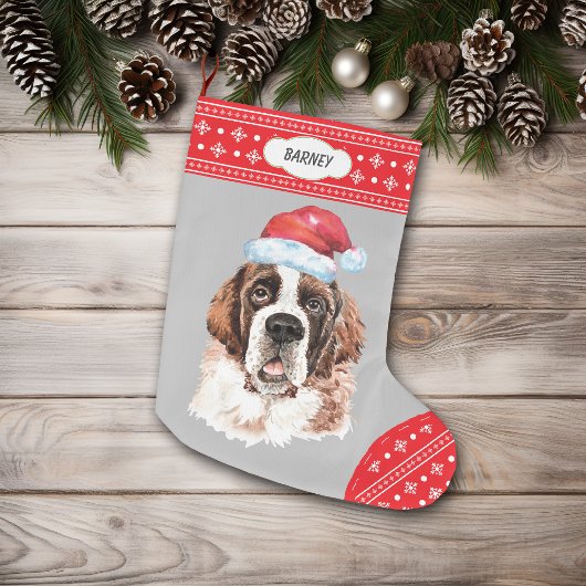 Grande Chaussette De Noël Frontière de Santa Hat St Bernard Snowflake