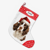 Grande Chaussette De Noël Frontière du flocon de neige Springer Spaniel Sant (Devant (Accrochage))