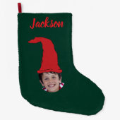 Grande Chaussette De Noël Fun Dark green Elf Hat & Photo & Named (Devant)