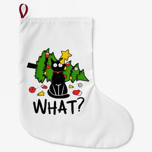 Grande Chaussette De Noël Funny Black Cat Christmas Tree Merry Santa Humor C (Devant)