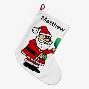 Grande Chaussette De Noël Funny Père Noël Jouer au Pickleball Noël