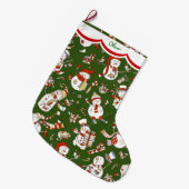 Grande Chaussette De Noël Funny Snowman Motif sur Green (Devant (Accrochage))