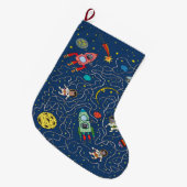 Grande Chaussette De Noël fusée cosmos chat cosmonaute (Devant (Accrochage))
