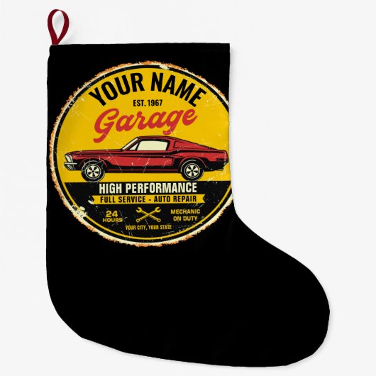 Grande Chaussette De Noël Garage de voiture classique rouge rapide 1967 pers (Devant)