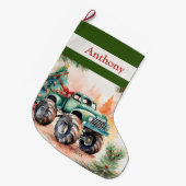 Grande Chaussette De Noël Garçons de camions Green Monster (Devant (Accrochage))