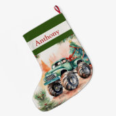 Grande Chaussette De Noël Garçons de camions Green Monster (Dos (Accrochage))