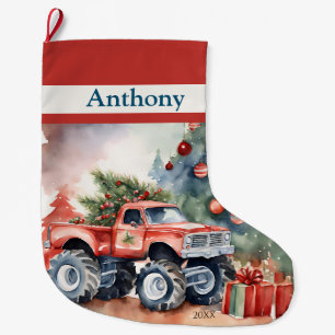 Grande Chaussette De Noël Garçons de camions Red Monster