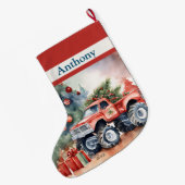 Grande Chaussette De Noël Garçons de camions Red Monster (Dos (Accrochage))