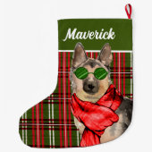 Grande Chaussette De Noël German Shepherd and Plaid with Dog's (Dos)