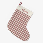 Grande Chaussette De Noël Gingham Rouge Cerise au Carré (Devant (Accrochage))