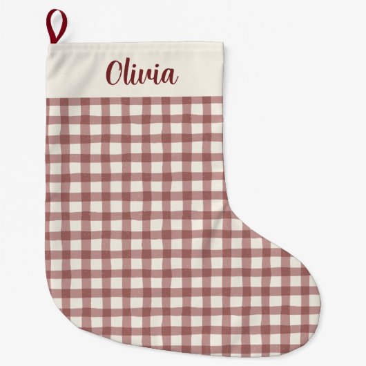 Grande Chaussette De Noël Gingham Rouge Cerise au Carré (Devant)
