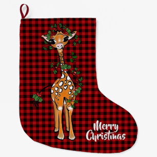 Grande Chaussette De Noël Giraffe Festive, guirlande, plaid de buffle