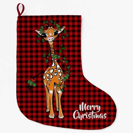 Grande Chaussette De Noël Giraffe Festive, guirlande, plaid de buffle (Devant)