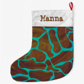Grande Chaussette De Noël Giraffe Impression Brown et Turquoise (Dos)