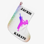 Grande Chaussette De Noël Girls Karate Rainbow Speckles (Devant (Accrochage))