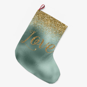 Grande Chaussette De Noël Glam Aqua Green Gold Parties scintillant Love