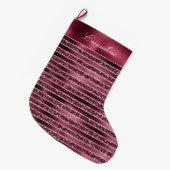 Grande Chaussette De Noël Glam Burgundy Red Parties scintillant rayures      (Devant (Accrochage))