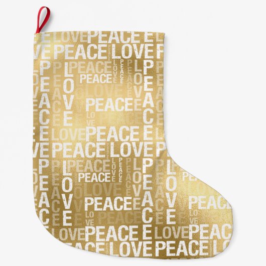 Grande Chaussette De Noël Glam Gold Peace Love (Devant)