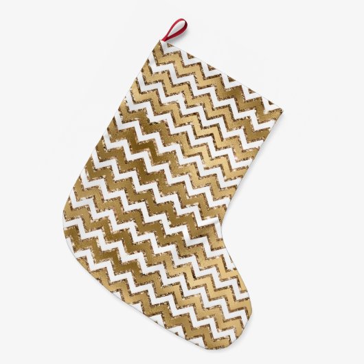 Grande Chaussette De Noël Glam Gold White Zigzag (Devant (Accrochage))