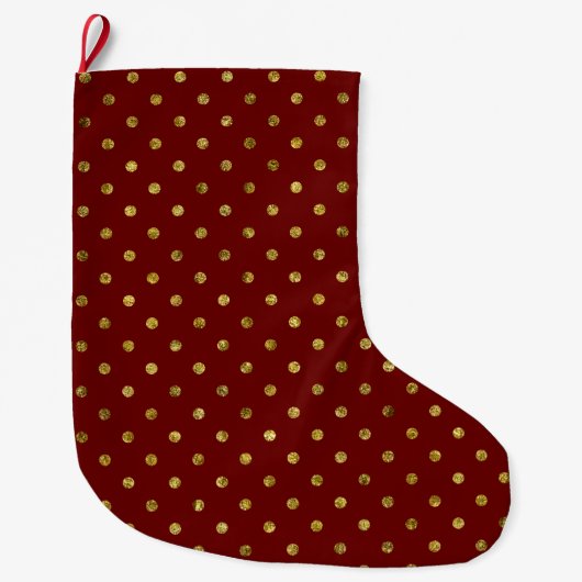 Grande Chaussette De Noël Glam or chic et points rouges (Devant)