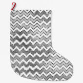 Grande Chaussette De Noël Glam Silver White Zigzag Stripes (Devant)
