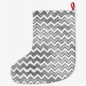 Grande Chaussette De Noël Glam Silver White Zigzag Stripes (Dos)