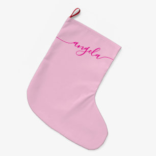 Grande Chaussette De Noël Glamour Rose Chaud Signature Nom Centré
