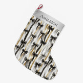 Grande Chaussette De Noël Glitzy Gold Silver Black Ribbons Bows Christmas (Devant (Accrochage))