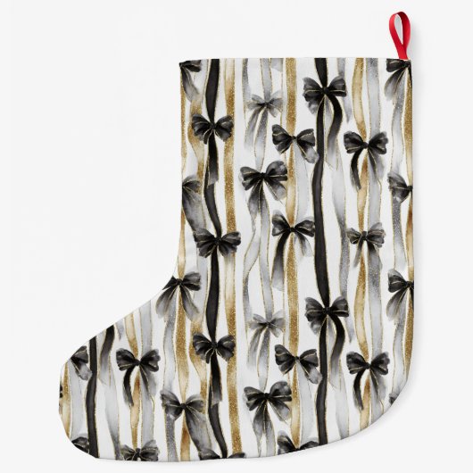Grande Chaussette De Noël Glitzy Gold Silver Black Ribbons Bows Christmas (Dos)