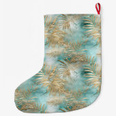 Grande Chaussette De Noël Gold Aqua White Feuilles tropicaux (Dos)