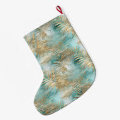 Grande Chaussette De Noël Gold Aqua White Feuilles tropicaux (Dos (Accrochage))