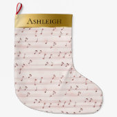 Grande Chaussette De Noël Gold Glam Pretty Chic Pink Music Notes Noël (Devant)