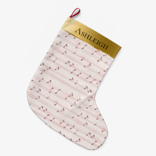 Grande Chaussette De Noël Gold Glam Pretty Chic Pink Music Notes Noël