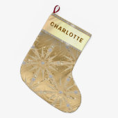Grande Chaussette De Noël Gold Glitter Snowflake & Diamond Custom Name (Devant (Accrochage))
