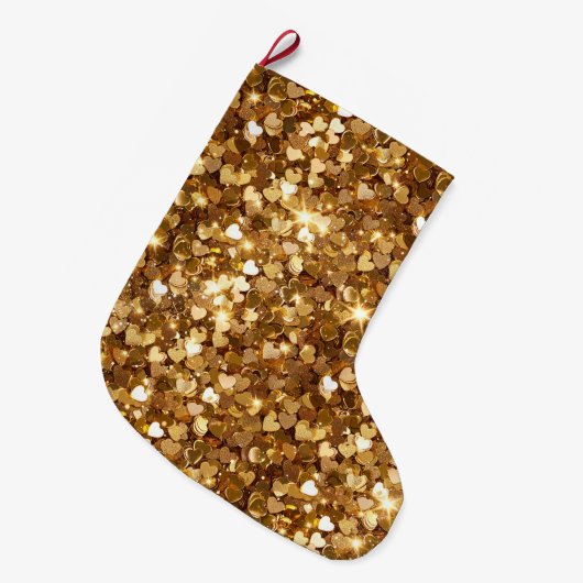 Grande Chaussette De Noël Gold Glitz Glam Sparkle Hearts (Devant (Accrochage))
