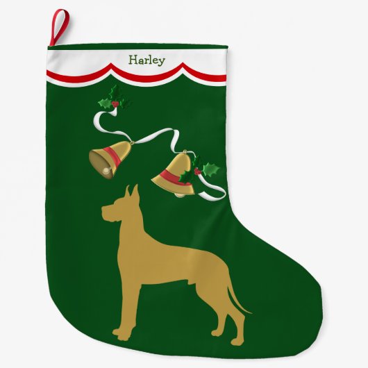 Grande Chaussette De Noël Gold Great Dane Holiday Bells (Devant)