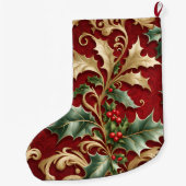 Grande Chaussette De Noël Gold Green Feuille Red Christmas Holiday Stocking (Dos)
