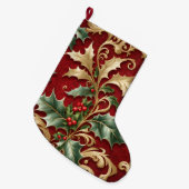 Grande Chaussette De Noël Gold Green Feuille Red Christmas Holiday Stocking (Devant (Accrochage))