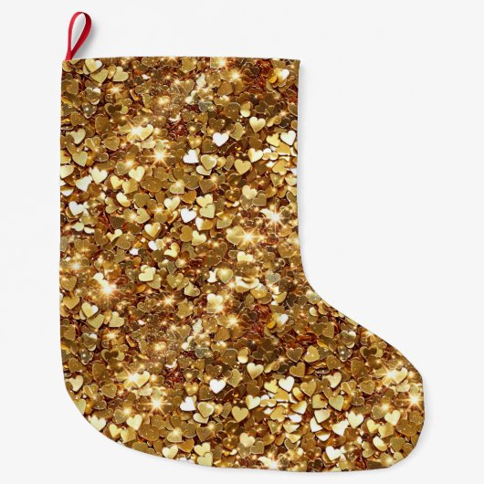 Grande Chaussette De Noël Gold Hearts Confetti (Devant)