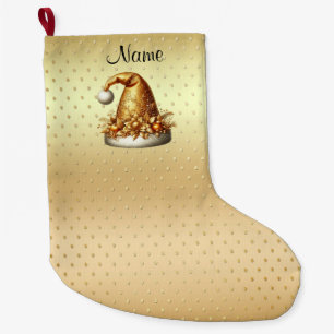 Grande Chaussette De Noël Gold Santa Hat Noël Jour férié