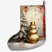 Grande Chaussette De Noël Gold Snowman Christmas Tree Holiday Stocking (Dos)