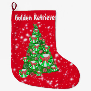 Grande Chaussette De Noël Golden Retriever Chien Noël Gros arbre Décor