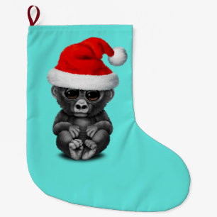Grande Chaussette De Noël Gorille de bébé utilisant un casquette de Père