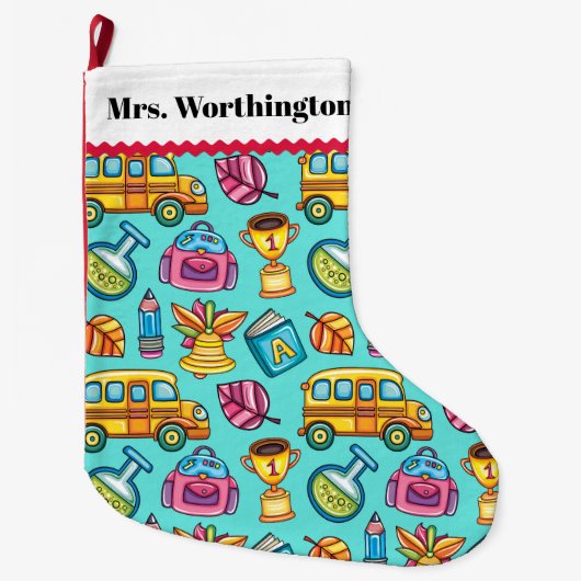 Grande Chaussette De Noël Grand enseignant en laiton Stocker Noël (Devant)