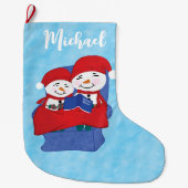 Grande Chaussette De Noël Grand-mère, petit-fils de neiges blottis Noël des (Devant)