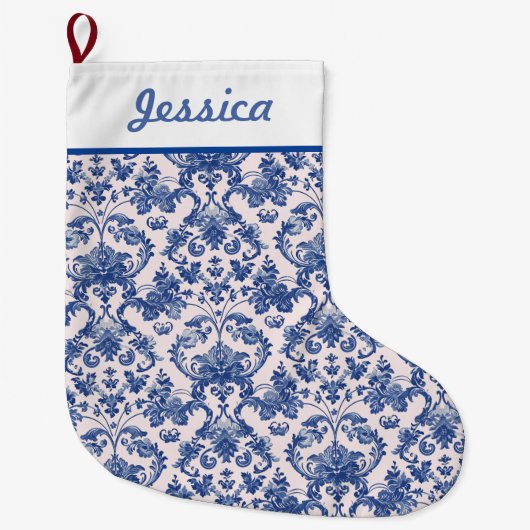 Grande Chaussette De Noël Grandmillennial Rose & Blue Damas (Devant)