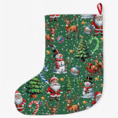 Grande Chaussette De Noël Green Background Christmas Decorative Pattern (Dos)