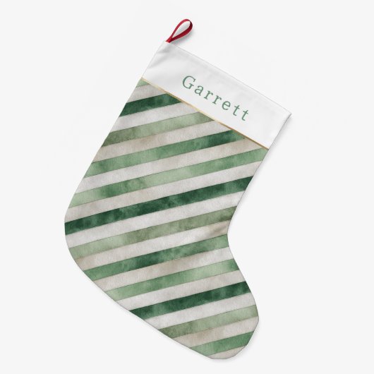Grande Chaussette De Noël Green Cream Stripes Christmas (Devant (Accrochage))